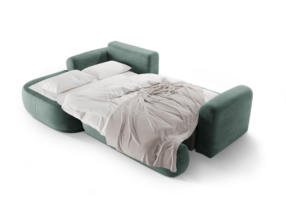 SCHLAFSOFA modular mit Bettkasten links Ella aus Samt petrol 5 Sitzplätze - Petrol, Textil (174/271cm) - Micadoni