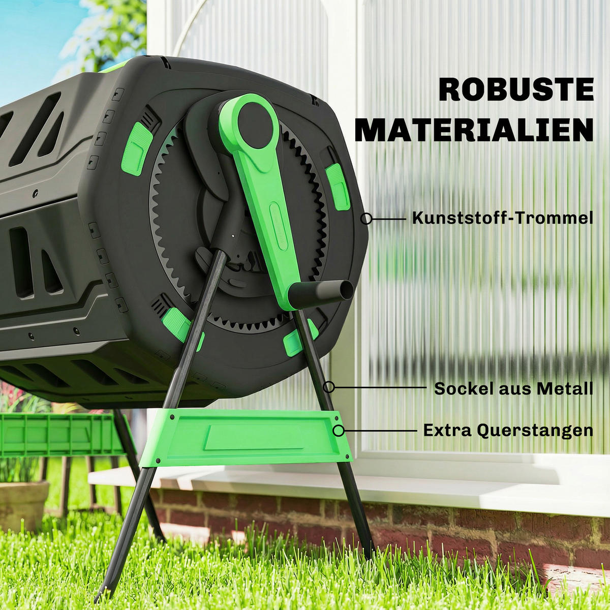 KOMPOSTER Kunststoff Metall Grün - Grün, Kunststoff/Metall (67/98/94cm) - Outsunny