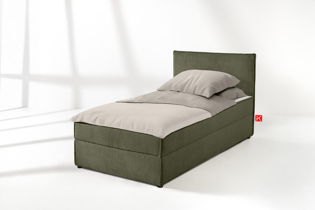 BOXSPRINGBETT ROTI Einzelbett, oliv - Schwarz/Olivgrün, Holz/Holzwerkstoff (80/200cm) - KONSIMO®