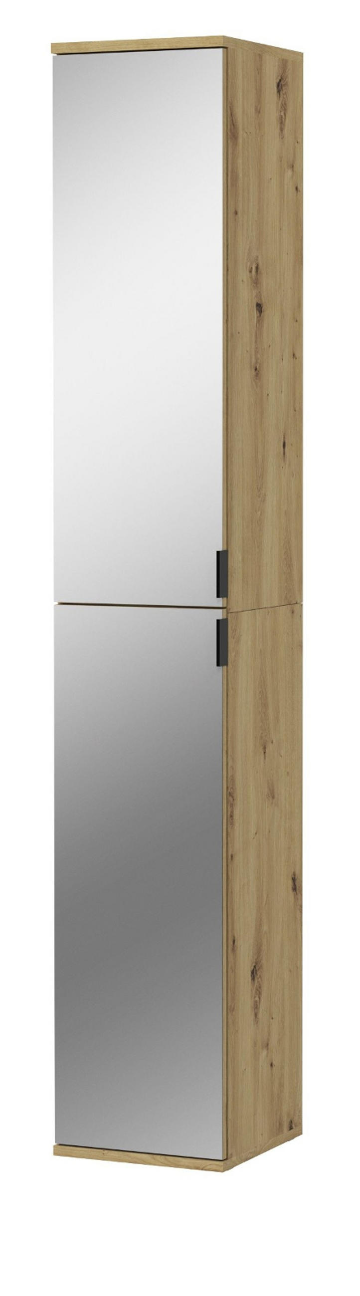 SCHUHSCHRANK Eiche 30 cm, Flurschrank mit Spiegeltüren - Schwarz/Eiche Artisan, Glas/Holzwerkstoff (30/193/34cm) - Inn.Furn