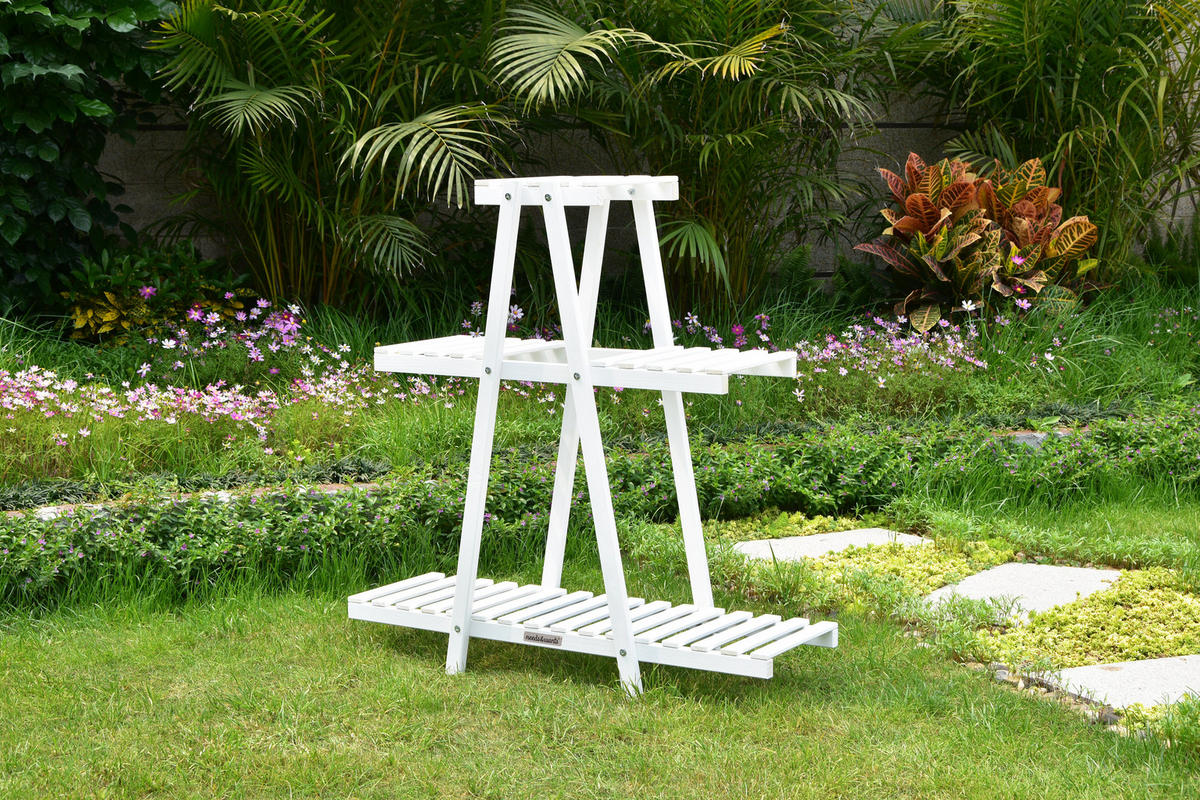 PFLANZENREGAL aus Holz wetterfest für Balkon & Garten - Weiß, Holz (83/83/28cm) - needs&wants