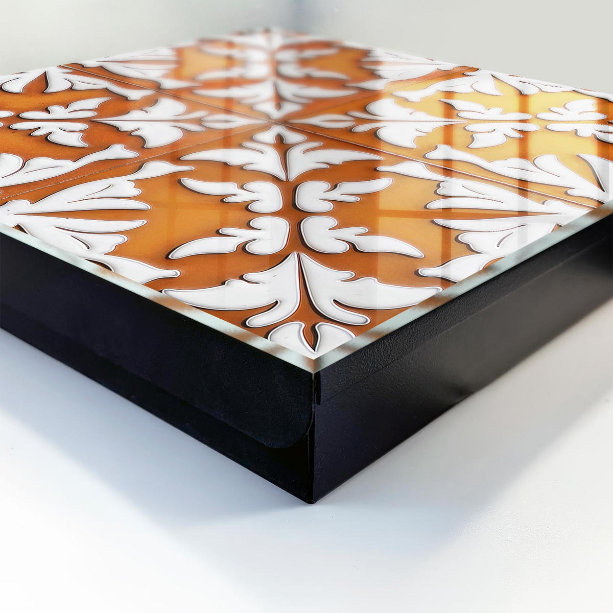SCHLÜSSELBOX Schwarz 30x30 cm- Türöffnung nach rechts - Pflanzenmotiv - Orange, Metall (30/30/5cm) - TULUP