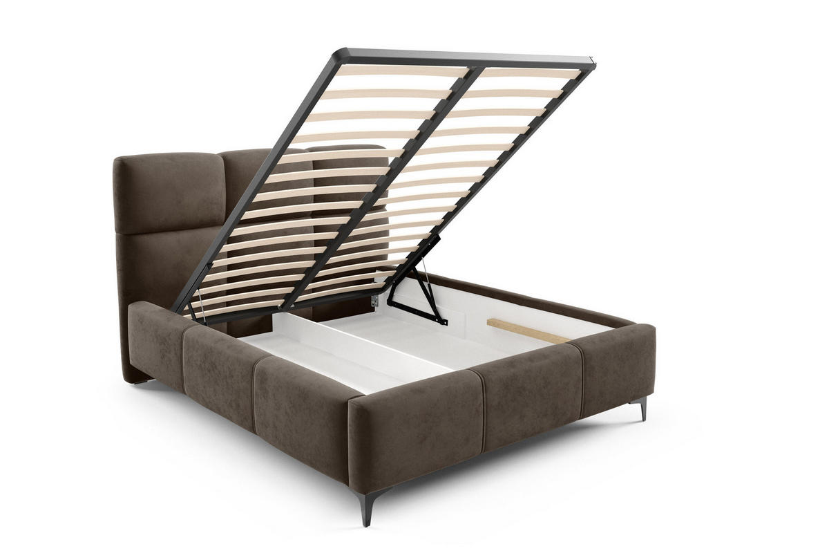 POLSTERBETT SENTO, 180x200 cm, Doppelbett mit Bettkasten, Velourstoff, Frabe: Braun - Braun, Holz/Textil (180/200cm)