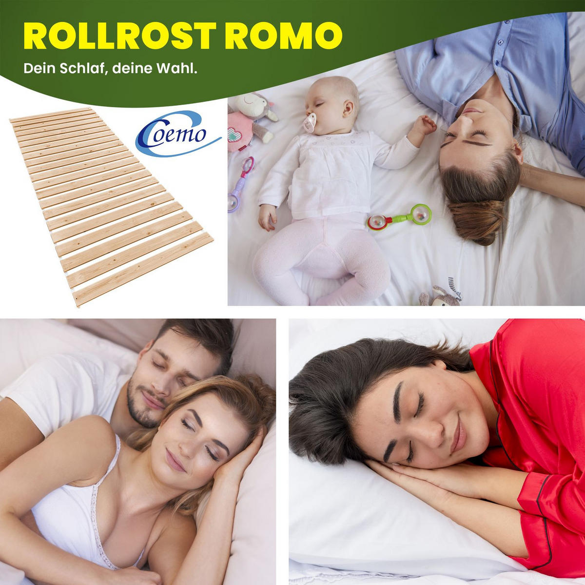 ROLLROST ROMO Lattenrost Massivholz 90x200 cm - Naturfarben, Holz (90/200cm) - Coemo