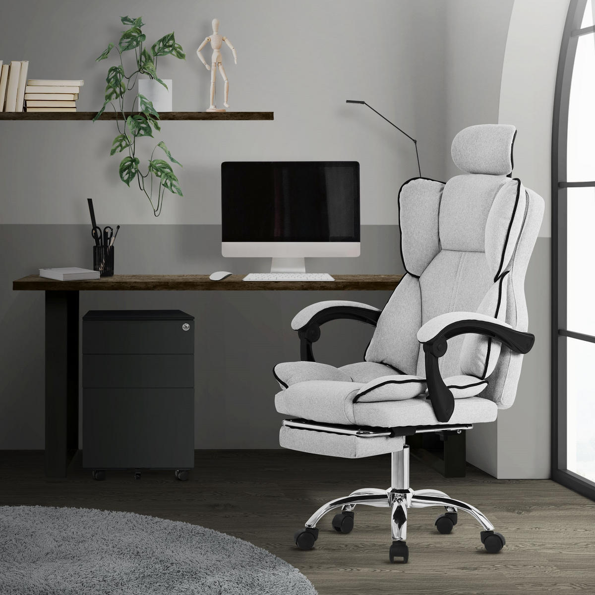 BÜROSTUHL - Hellgrau, Metall (66/130.5/59cm) - ML-DESIGN