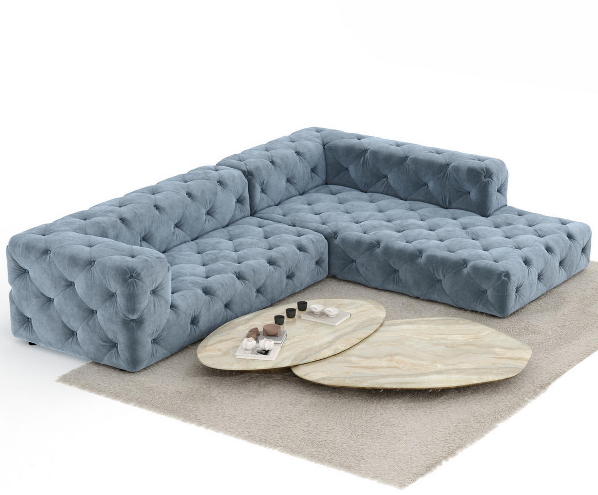 ECKSOFA Cosimo Blau Grau Samtstoff - Blaugrau/Schwarz, Holz/Holzwerkstoff (325/228cm) - Maison de Reve