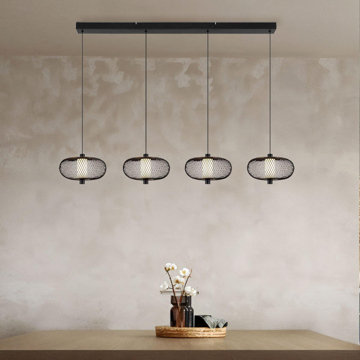 LED HÄNGELEUCHTE Astari Schwarz Metallgeflecht - Schwarz, Metall (116.5/22/150cm) - Nowa