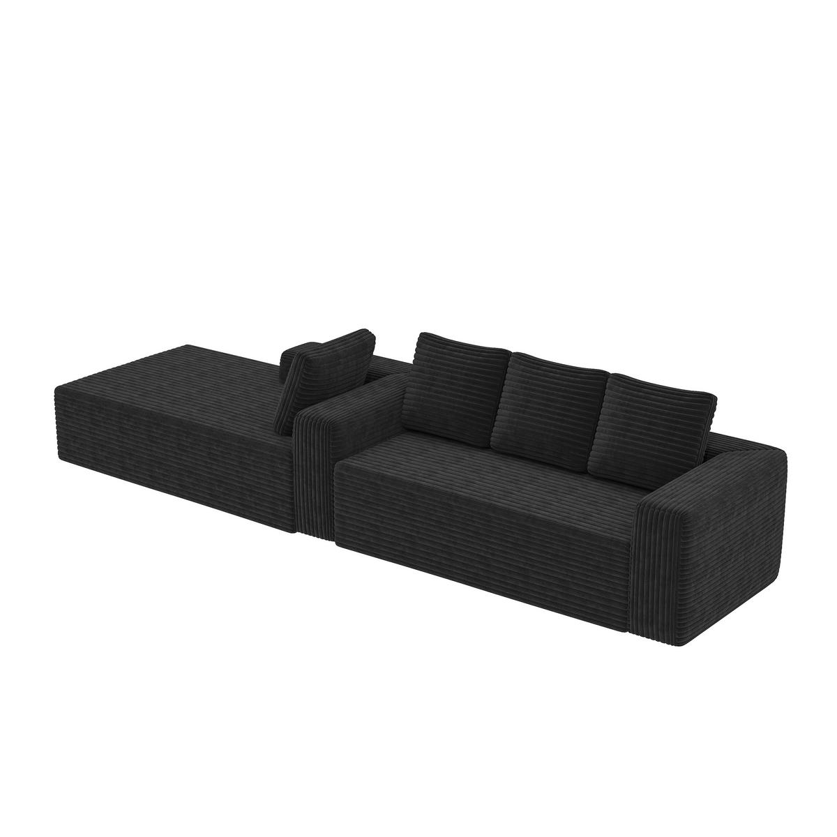 ECKSOFA Cord Schwarz - Schwarz, Textil (261/168cm) - WISHDOR