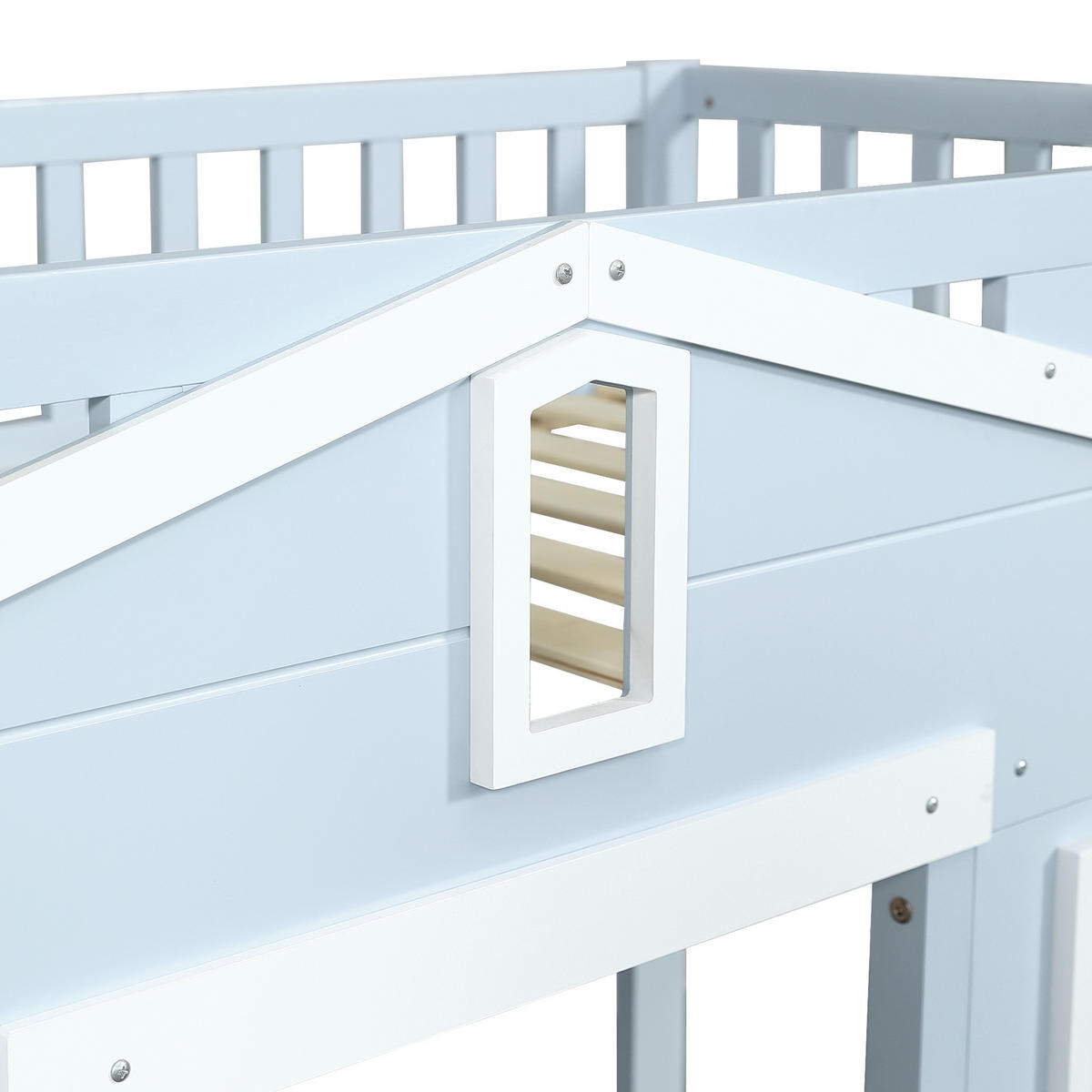 KINDERBETT Blau Liegefläche 90/200 cm, Hochbett, Fenstergestaltung - Weiß, Holz (90/200cm) - PANGIVO