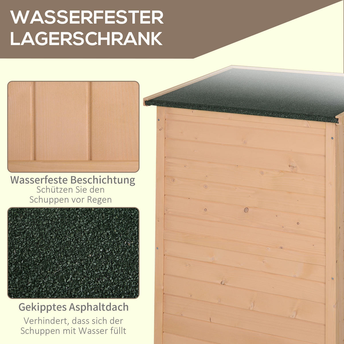 GARTENHAUS Geräteschuppen mit Regalböden, Lagerschuppen für Garten, Tanne, Naturholz - Fichtefarben, Holz (56/115/75cm) - Outsunny