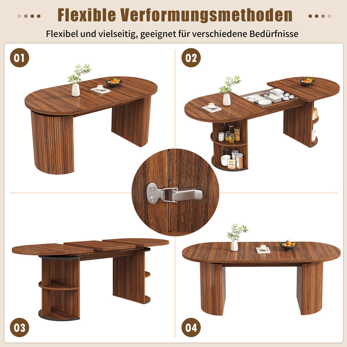 ESSTISCH in Natufarben Ausziehbarer Küchentisch mit verstecktem Stauraum, für Küche, Arbeitszimmer und Wohnzimmer - Dunkelbraun, Holzwerkstoff/Metall (160/80/76cm) - STILVORA