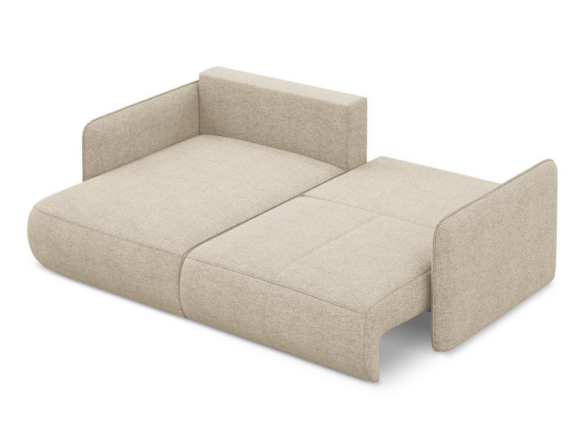 ECKSOFA mit Schlaffunktion Chenille Stoff Beige - Beige/Schwarz, Kunststoff/Textil (148/207cm) - Makamii