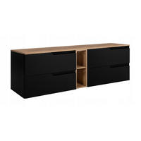 WASCHBECKUNTERSCHRANK MODERN 140 cm mit Arbeitsplatte Farbe: Eichen Craft mit einem Regal Farbe: Eichen Craft - Schwarz - Schwarz, Holzwerkstoff (140/57/46cm) - Rodan