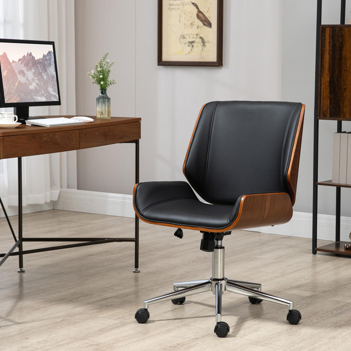 BÜROSTUHL mit Wippfunktion, Schwarz - Schwarz, Leder (60/96/53cm) - Vinsetto