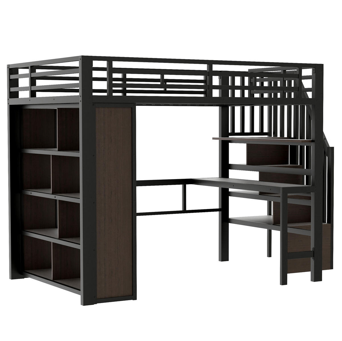 HOCHBETT 140/200 cm Schwarz aus Metall mit Schreibtisch und Stauraum - Schwarz, Metall (140/200cm) - OKMYHOME