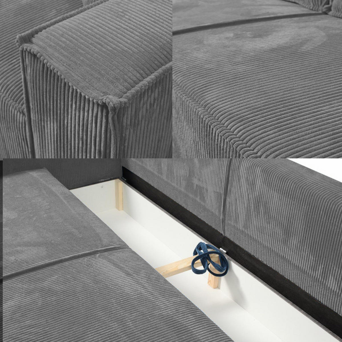 SCHLAFSOFA mit Bettkasten und Cordstoff MONA Grau - Grau, Holzwerkstoff (255/85/105cm) - Compleo24