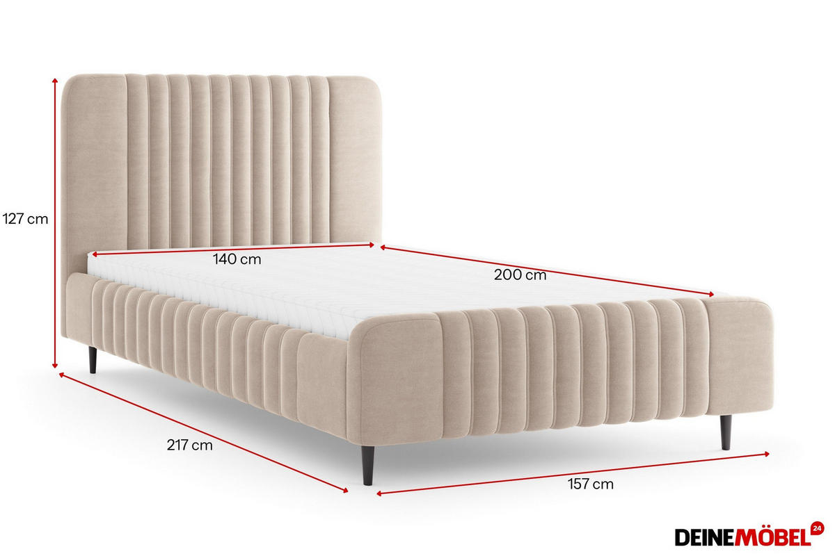 POLSTERBETT AURO 11 140/200 cm in Velours Beige - Beige, Holzwerkstoff (140/200cm) - Deine Möbel 24