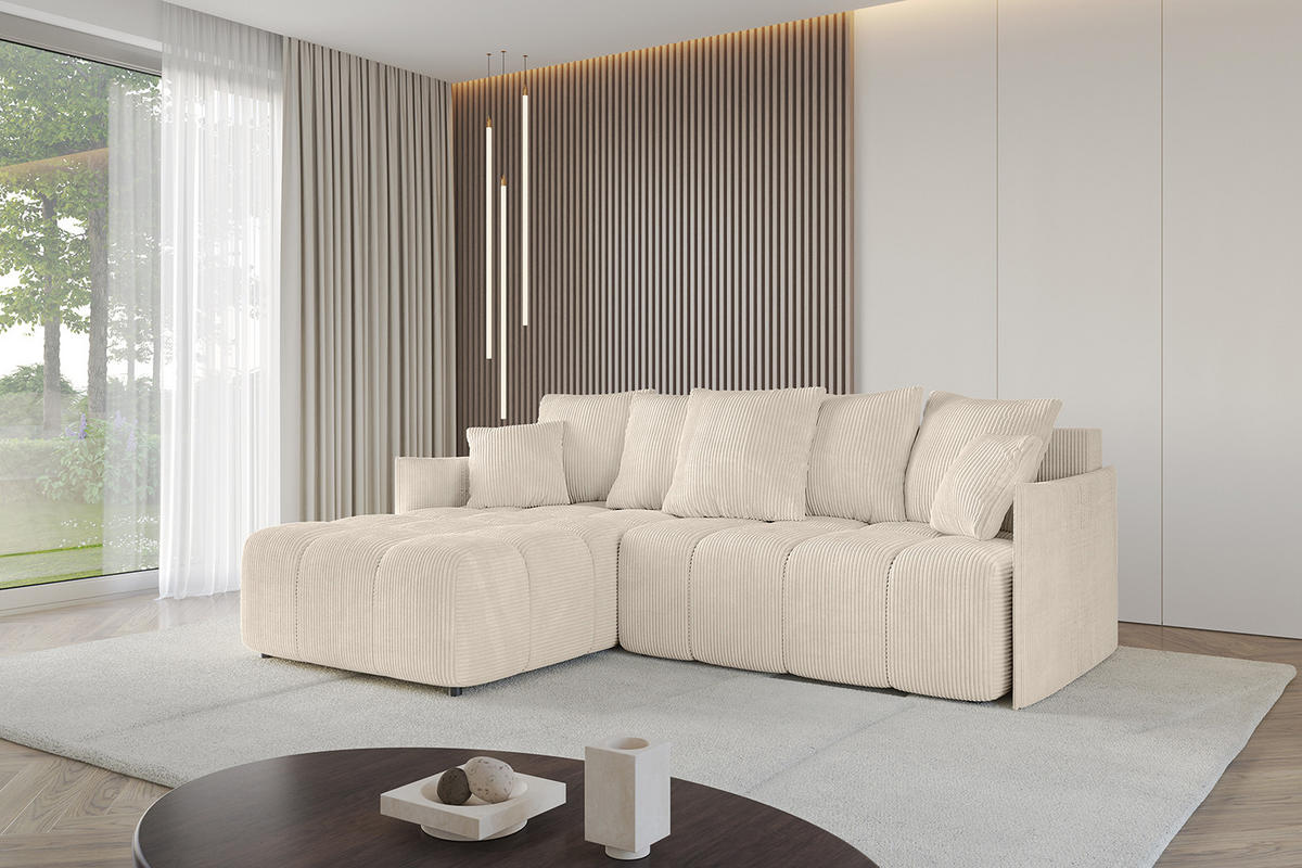 ECKSOFA Ottomane links LONLI-L 251x189x68 Beige Cord - Beige, Holzwerkstoff/Kunststoff (251/189cm) - ALTDECOR