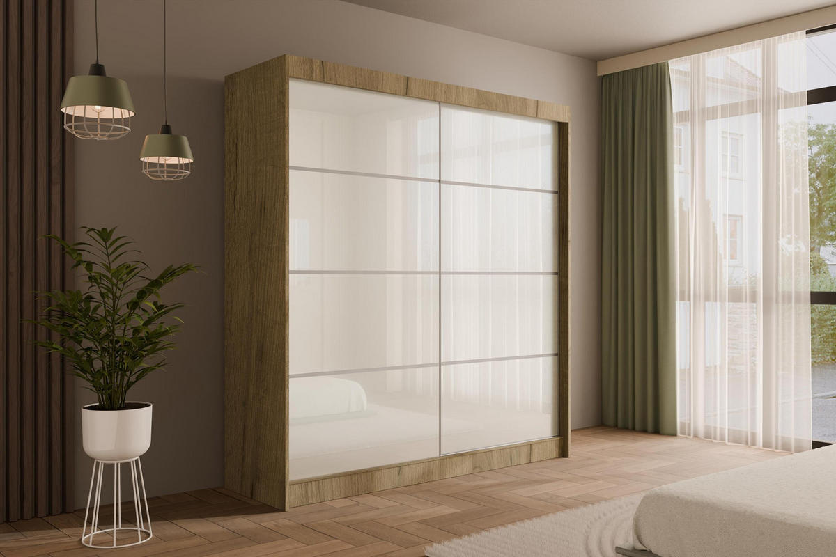 KLEIDERSCHRANK PEKA III - 200 cm - Braun|Weiß - Braun/Weiß, Holzwerkstoff (200/215/61cm) - ALTDECOR