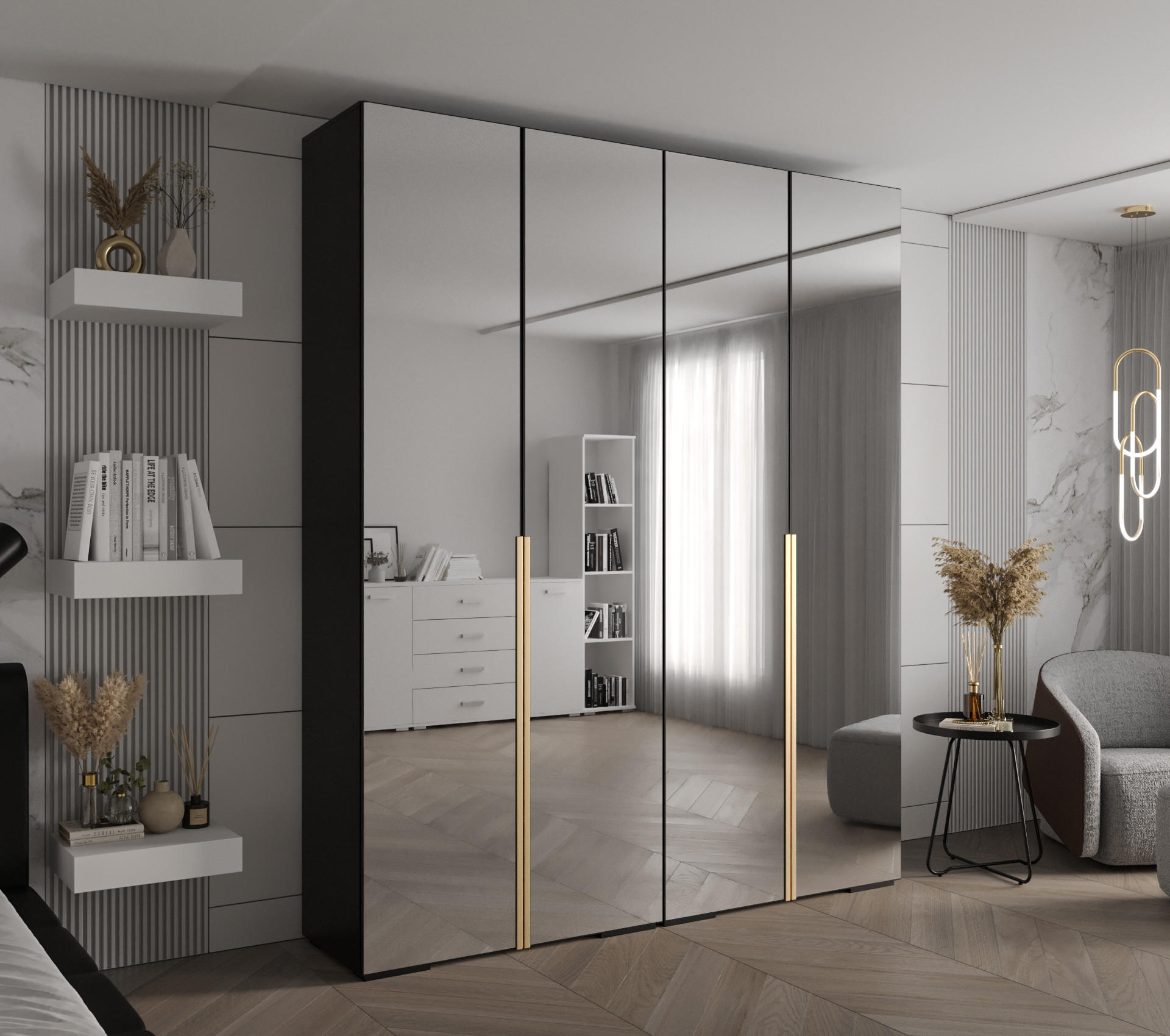 DREHTÜRENSCHRANK 236.7/200/47 4-türig - Goldfarben/Schwarz, Holz/Metall (200/236.7/47cm) - Abiks Möbel