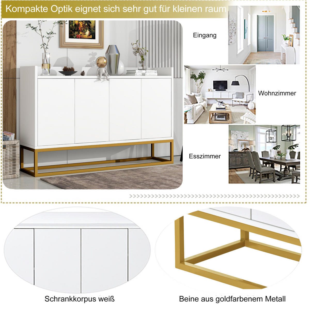 SIDEBOARD 120/30/80 cm aus Holzwerkstoff mit 4 grifflosen Türen Weiß - Weiß, Holzwerkstoff (120/80/30cm) - Modenvie