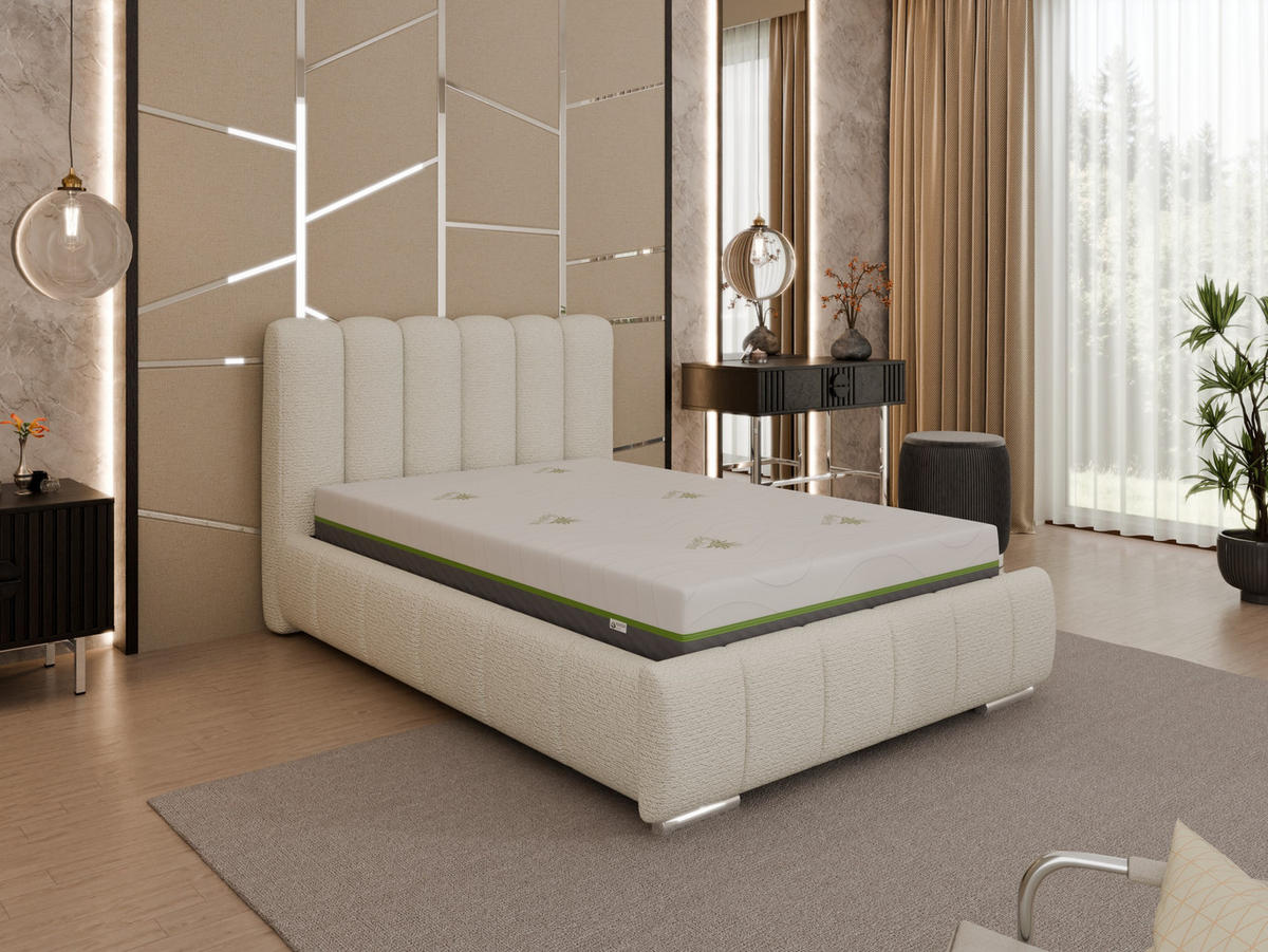 POLSTERBETT Zaira 120x200cm – Elegantes Polsterbett für modernen Wohnstil , ZONIERTE TASCHENFEDERN KOKOS (21cm), creme - Creme, Holz (120/200cm) - Panda Möbel