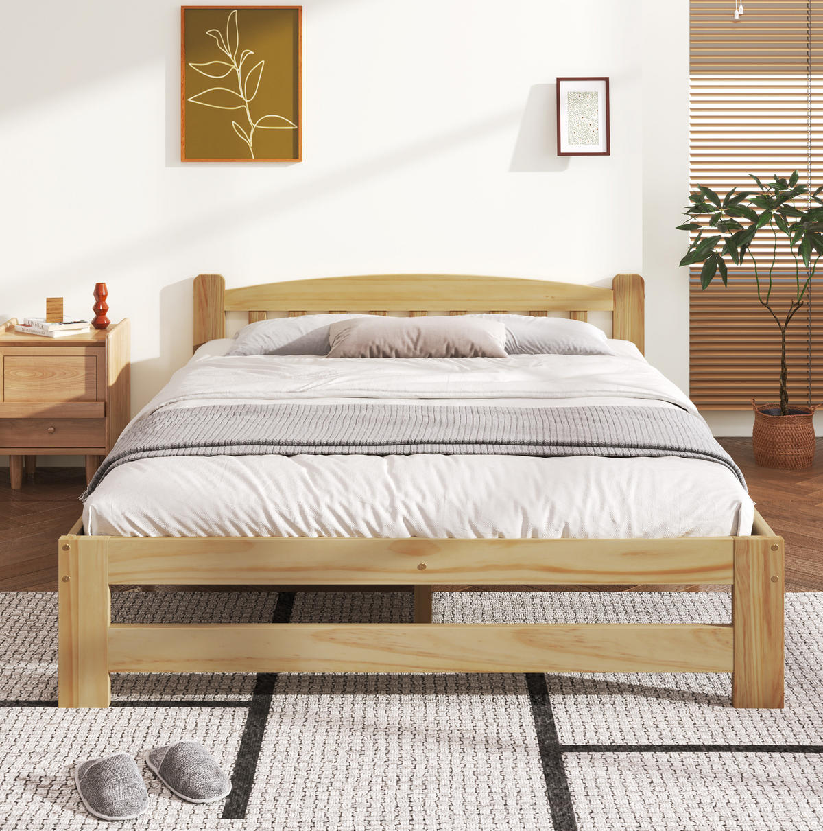 BETT 140/200 cm aus Massivholz Natur mit Kopfteil und Lattenrost - Naturfarben, Holz (140/200cm) - Flora Grace