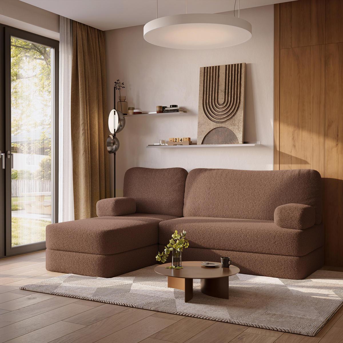 ECKSOFA SABI modulares Boneless Sofa mit Schlaffunktion Braun Boucle-Stoff - Braun, Textil (200/120cm) - MASSENO