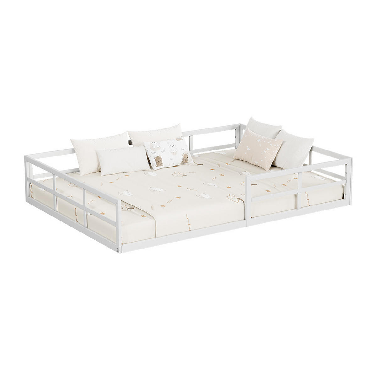 BODENBETT AUS METALL Minno Weiß 140x200 mit Matratze - Weiß, Metall - VitaliSpa