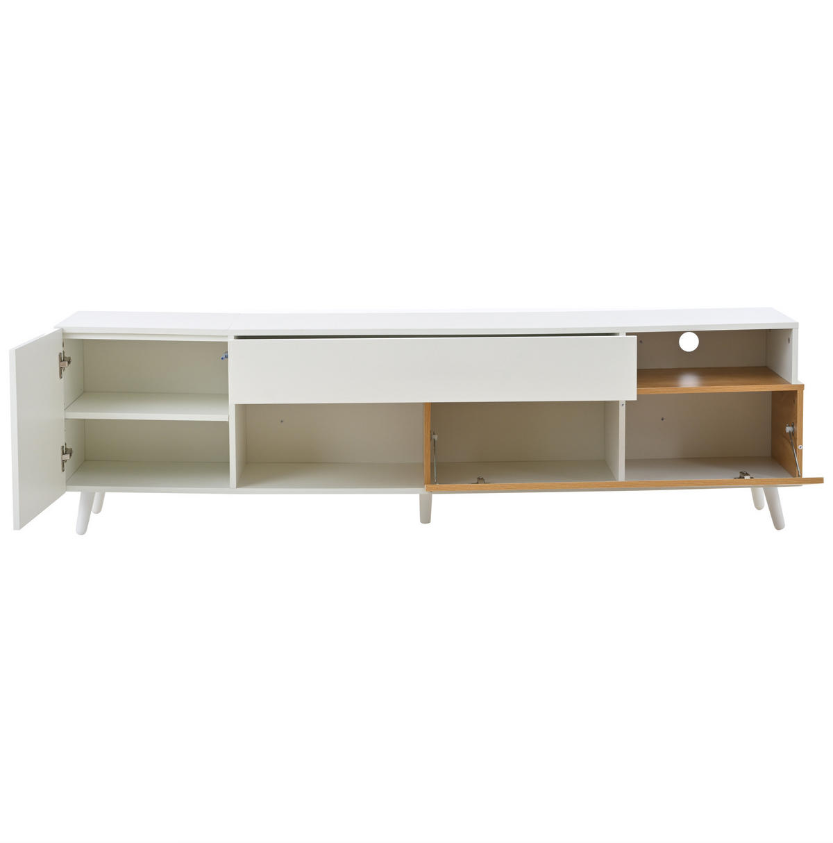 TV-LOWBOARD aus Spanplatte 180x38x50 cm Weiß/Natur mit Stauraum und Hochglanzfront - Hellbraun, Holzwerkstoff (180/50/38cm) - IVMEU
