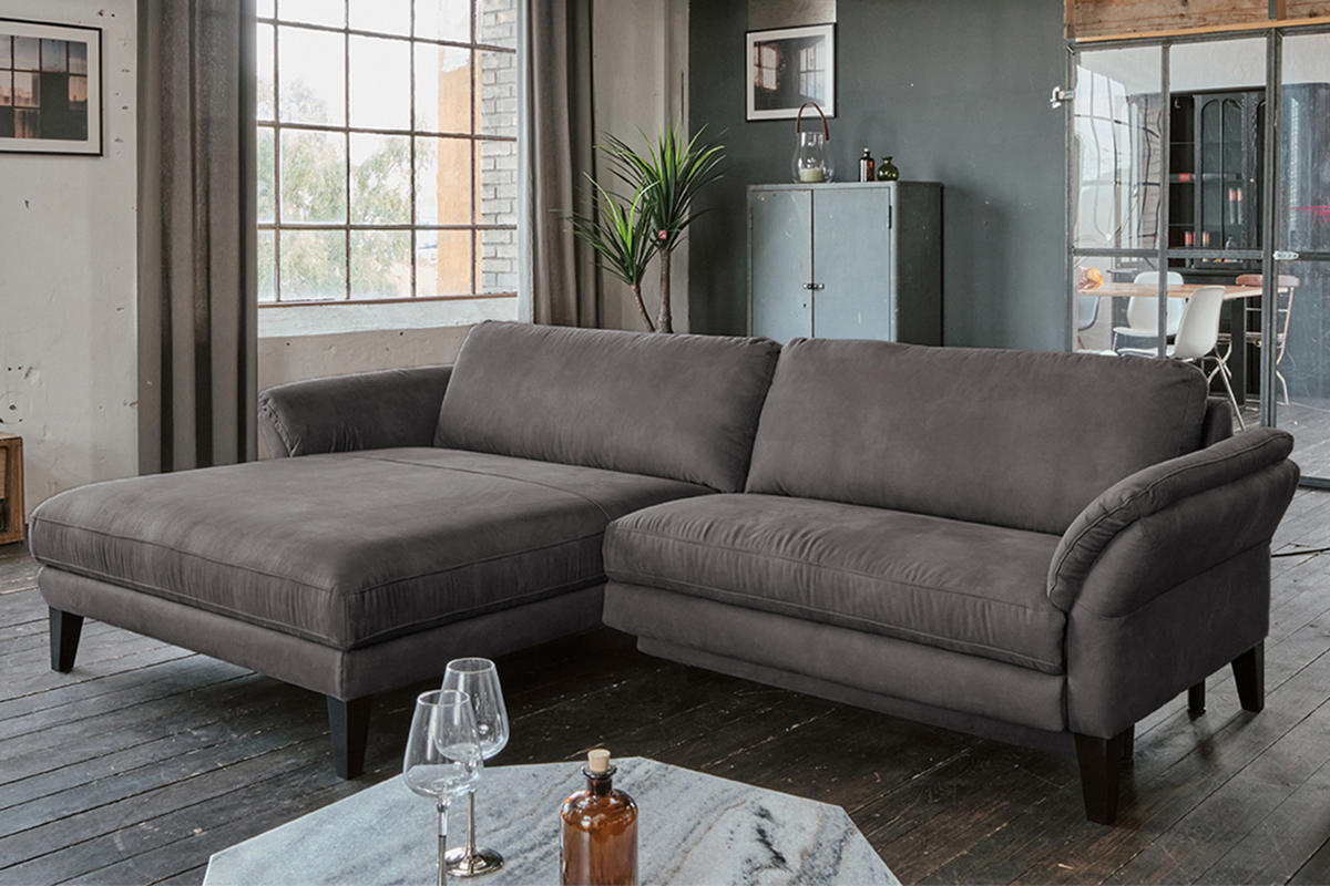 ECKSOFA MIT MOTORISCHER RELAXFUNKTION MALTA Anthrazit Webstoff - Anthrazit/Schwarz, Buchenholz/Textil (302/175cm) - KAWOLA