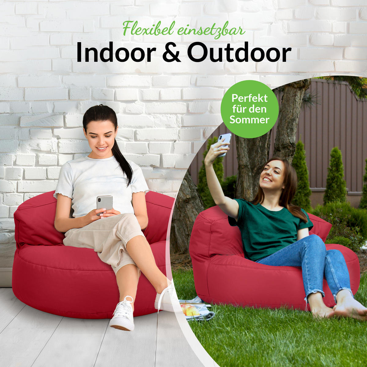 INDOOR OUTDOOR SITZSACK Lounge Sofa - Rot, Textil (90/50/50cm) - Green Bean