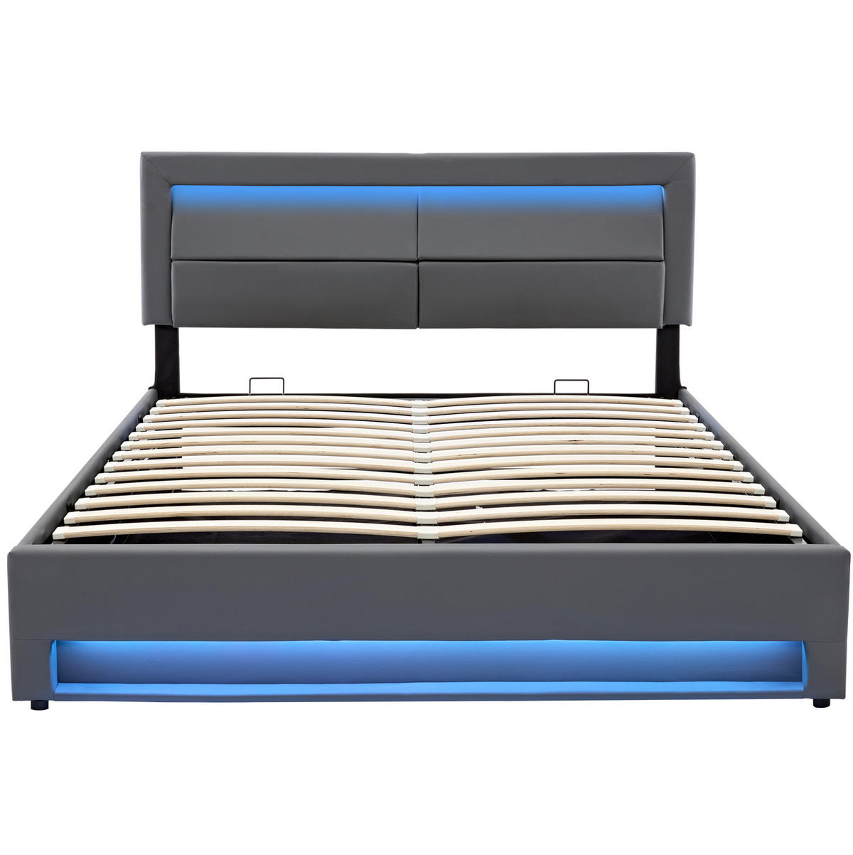 POLSTERBETT 140/200 cm mit LED-Beleuchtung, USB-Anschluss und Bettkasten - Grau, Kunststoff (140/200cm) - BEAOK
