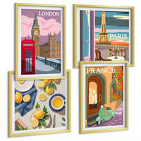 BILDER SET 4er Set - 50x50 cm & 40x60 cm Goldrahmen - Stadtansichten Paris London Frankreich - Goldfarben, Kunststoff (50/50cm) - TULUP