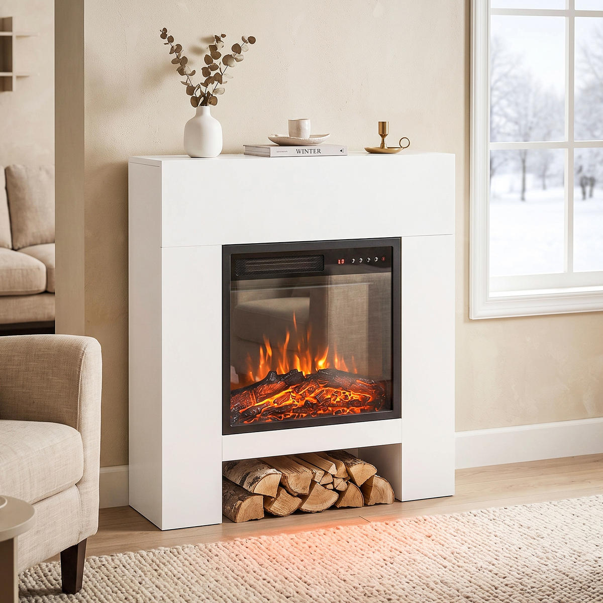 ELEKTROKAMIN Spanplatte Stahl Weiß - Weiß, Holzwerkstoff (25/85/75cm) - HOMCOM