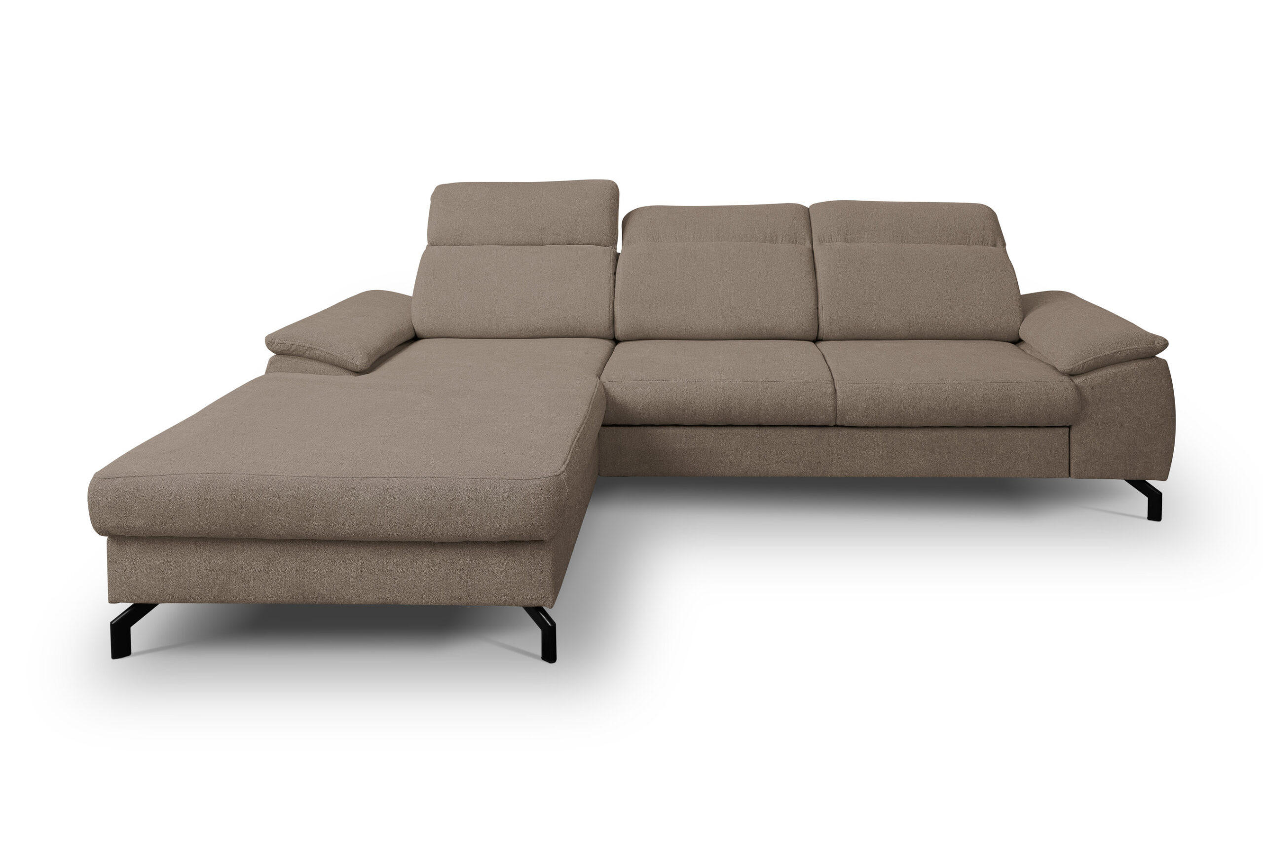 ECKSOFA MALIBU mit Schlaffunktion und Bettkasten, Farbe: Braun, Velourstoff, Ottomane Links - Braun, Textil (276/184cm) - VENASI MÖBEL