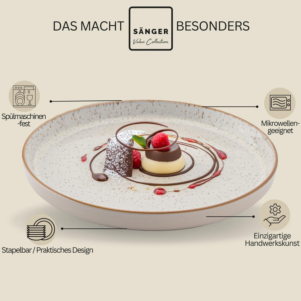 DESSERTTELLER SET RIO CREME - 6 teilig aus Steingut - Creme, Stein (32cm) - Sänger