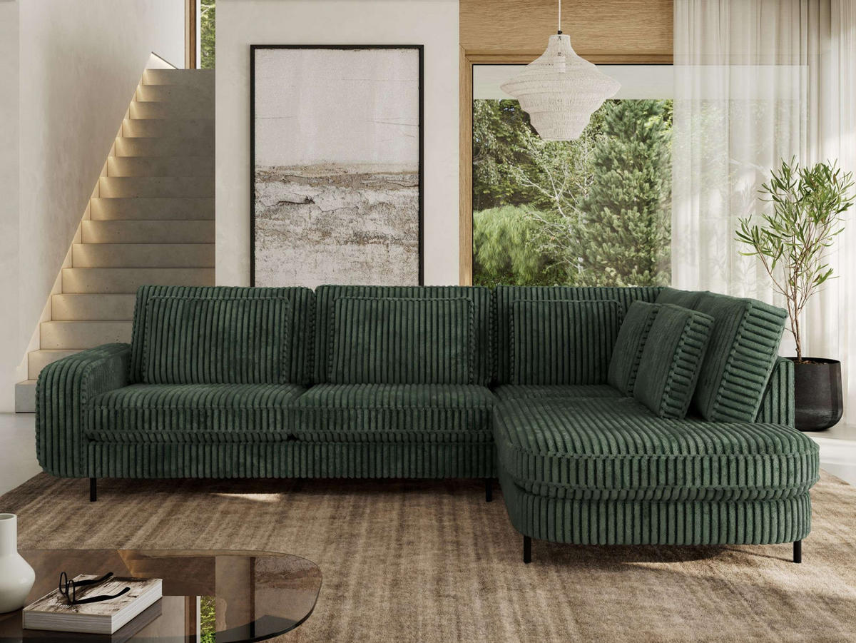 ROHOVÁ SEDAČKA CALENO L - Zelený Manšestr - Levá Strana - černá/tmavě zelená, kov/textil (317/225cm) - MKS