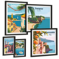 BILDER SET 5er Set - 50x50 cm & 20x30 cm & 40x60 cm Schwarzer Rahmen - Retro-Illustrationen von Weltstädten - Schwarz, Kunststoff (40/60cm) - TULUP