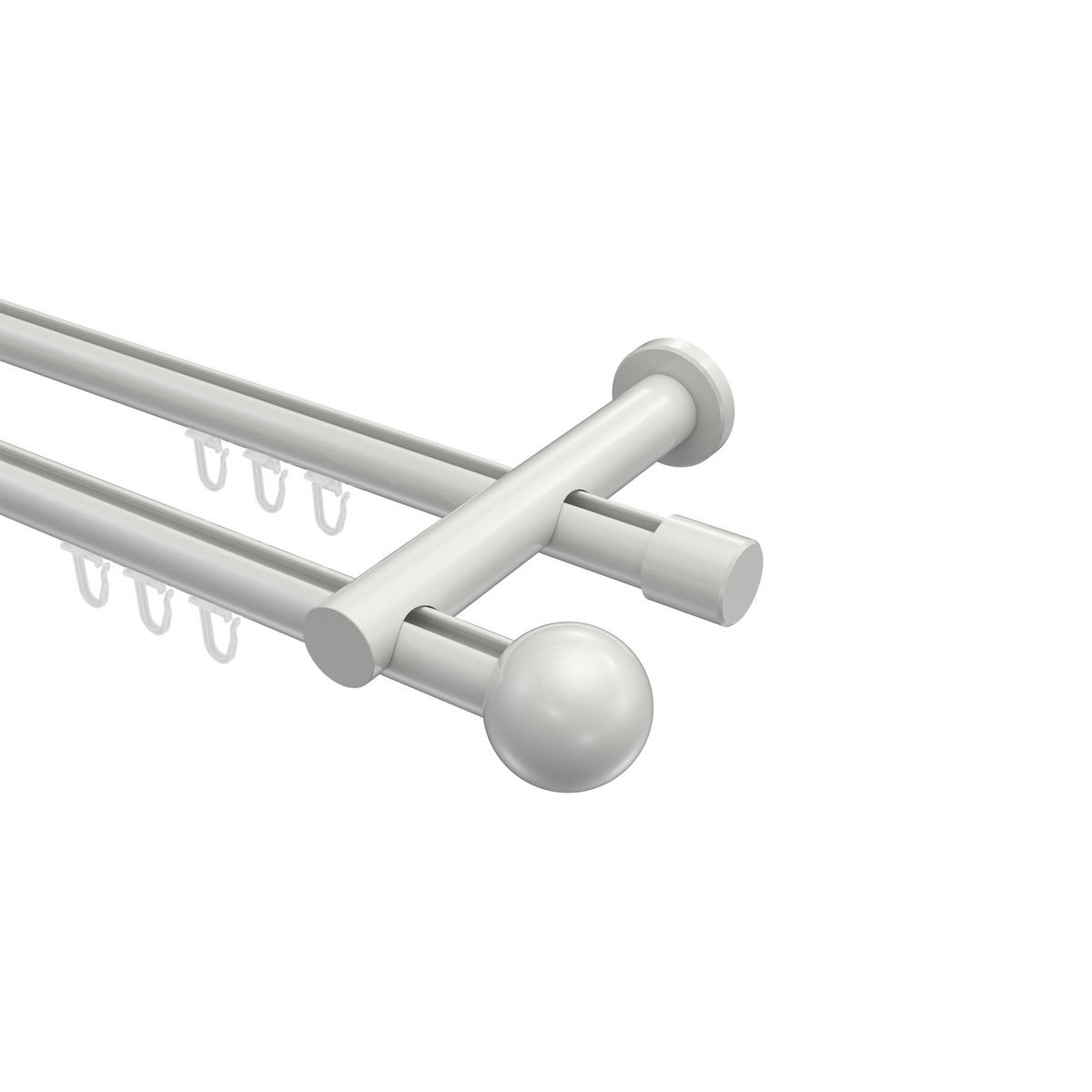 INNENLAUF-GARDINENSTANGEN-SET Platon Luino 280 cm (geteilt in 2 x 140 cm), 2-läufig, 20 mm Ø Weiß - Weiß, Metall (280cm) - INTERDECO