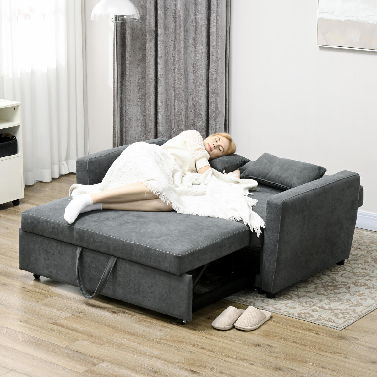 SCHLAFSOFA, 2-Sitzer Sofa - Dunkelgrau, Holz (90/88.5/155cm) - HOMCOM