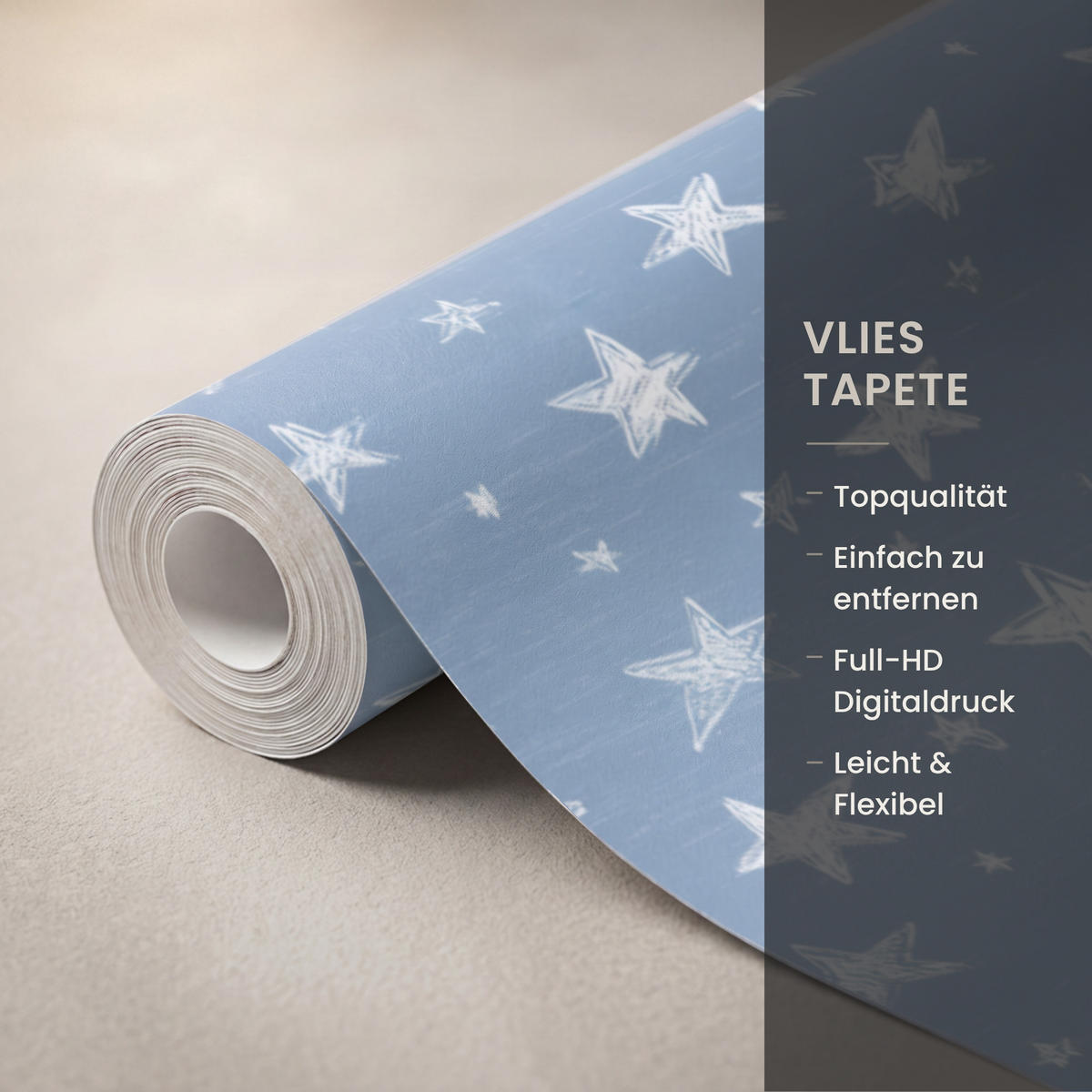KINDERTAPETE - Sterne - Muster - Blau - 140x300 cm - Hellblau, Papier (140/300cm) - OnlyWow
