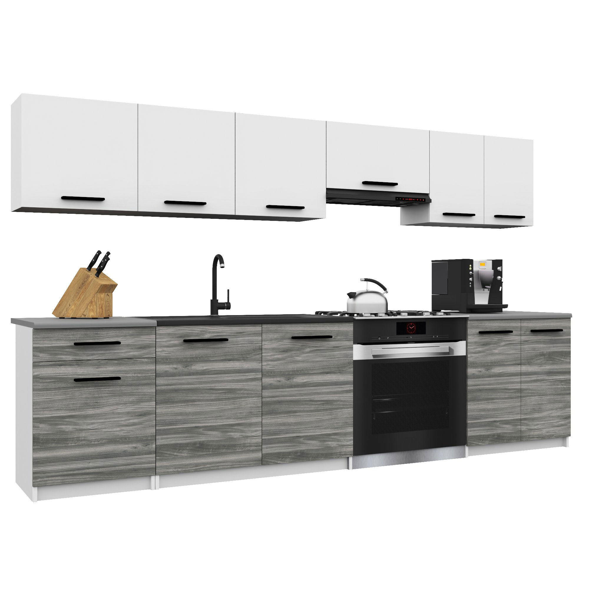 KÜCHENZEILE Italia 2 240 cm, mit Arbeitsplatten, Weiß-Grau Glamour Matt - Hellgrau/Weiß, Holz (240/143/60cm) - B BELINI GROUP