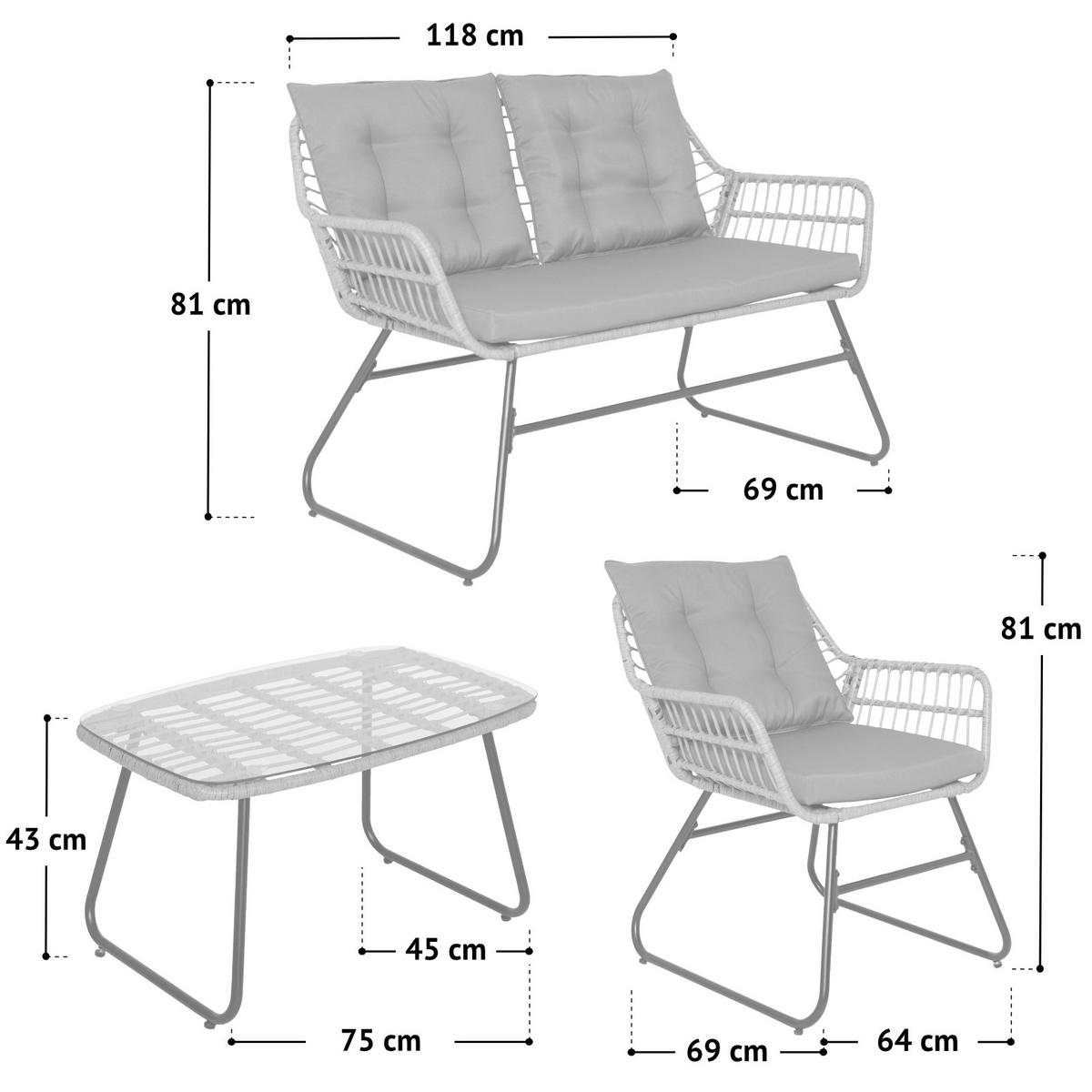 GARTENSET Capri Natur - Creme/Naturfarben, Kunststoff - SVITA