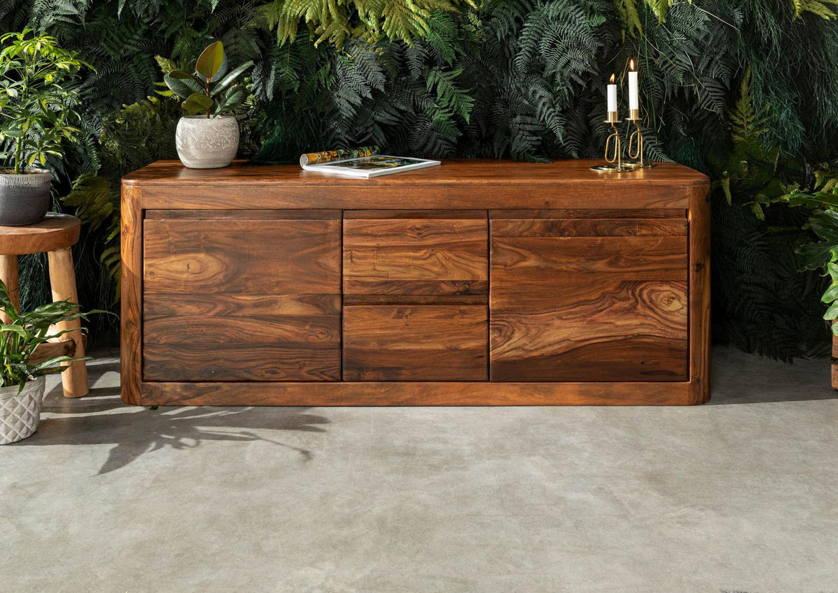 TV-BOARD Sheesham 147x40x58 walnuss gewachst TORONTO #200 - Walnussfarben, Holz (147/58/40cm) - Massivmoebel24