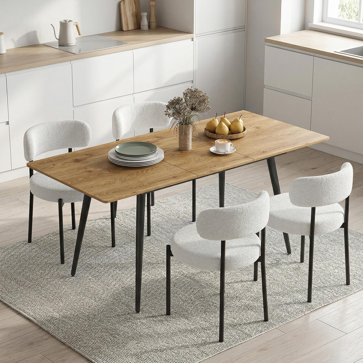 ESSGRUPPE 5er Set MDF Stahl Naturholz Schwarz - Creme/Schwarz, Holzwerkstoff/Textil (75/77/120cm) - HOMCOM