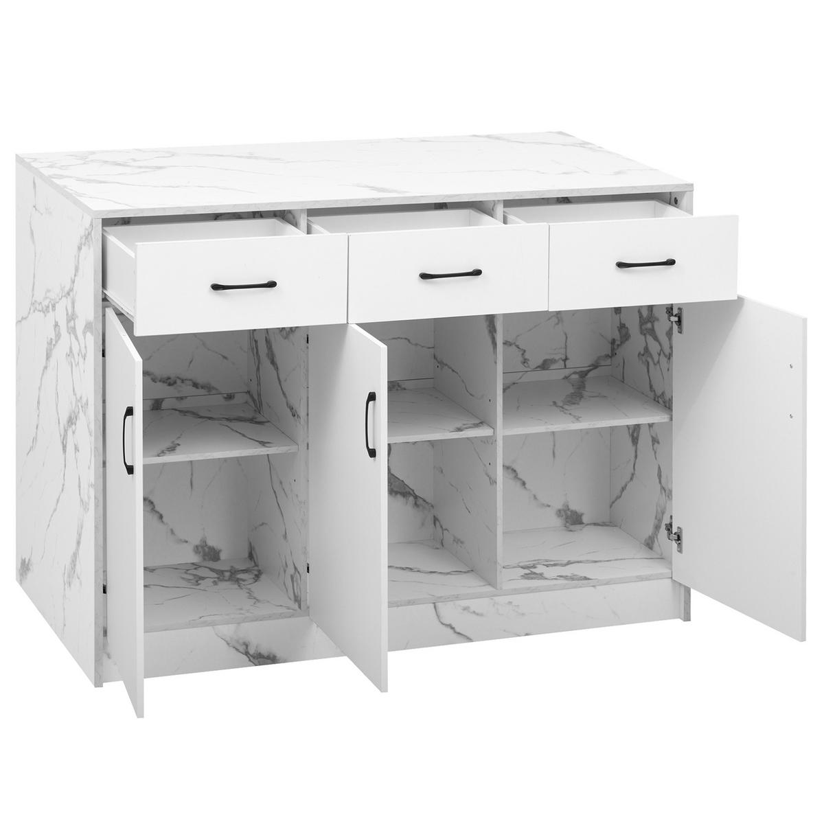 KÜCHENINSEL mit Barbereich 120 x 60 x 90,5 cm Weiß Marmoroptik - Weiß, Holz (60/90.5/120cm) - Beauniv