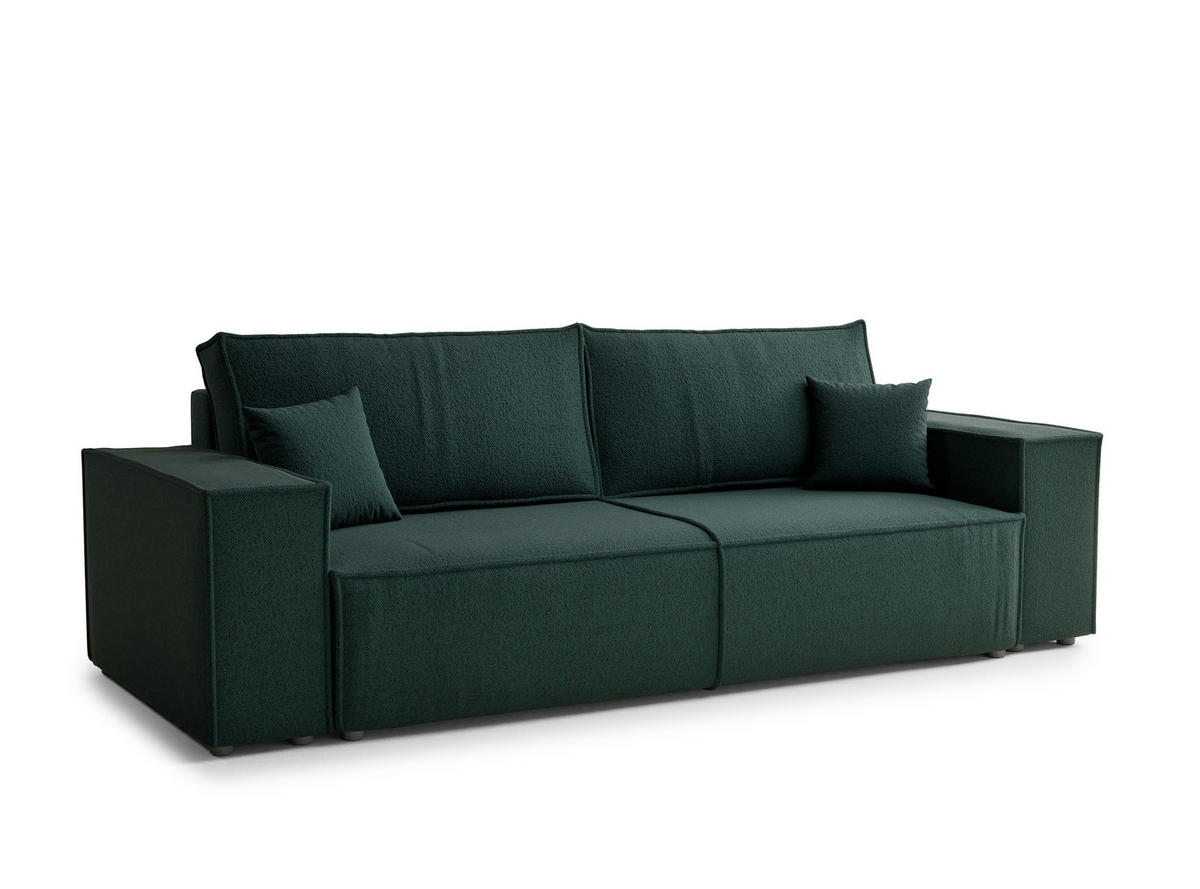 SOFA MIT SCHLAFFUNKTION Milos Grün Webstoff - Schwarz/Grün, Holz/Holzwerkstoff (255/70/105cm) - Maison de Reve