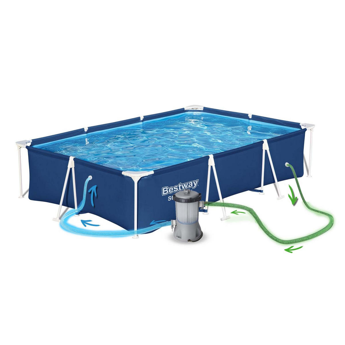 POOL SET 300 x 201 x 66 cm, 5in1 - 56404N - Blau, Textil (300/66/201cm)