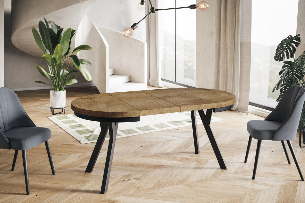 ESSZIMMERTISCH EVO, ausziehbarer Tisch 100 cm bis 200 cm, Farbe: LEFAKS, mit Holzbeinen in Farbe Schwarz - Dunkelbraun/Schwarz, Holzwerkstoff (100/100/77cm) - Alpi-Möbel